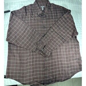 Van Heusen Men's 3XL Dress Shirt Brown Plaid Long Sleeve Button Up Big & Tall 20